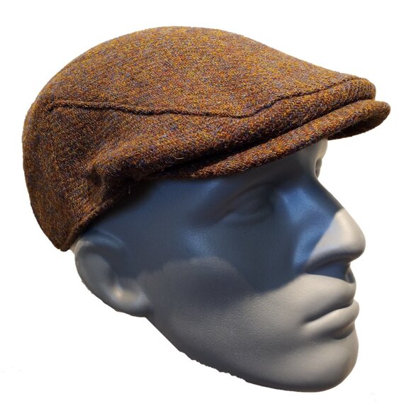 Hartside HS14 Scottish Highland Harris Tweed® Flat Cap in BROWN MIX -PICK SIZE - Picture 1 of 9